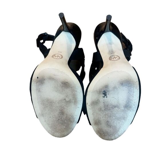 Michael Kors Slingback Black Suede Strappy Heels Peep Toe Shoes 8 - Picture 10 of 12